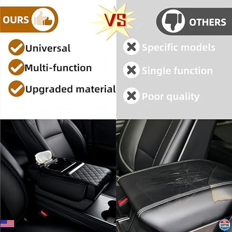 Premium Memory Foam Armrest Cover - Universal Console Protector with Cup Holder