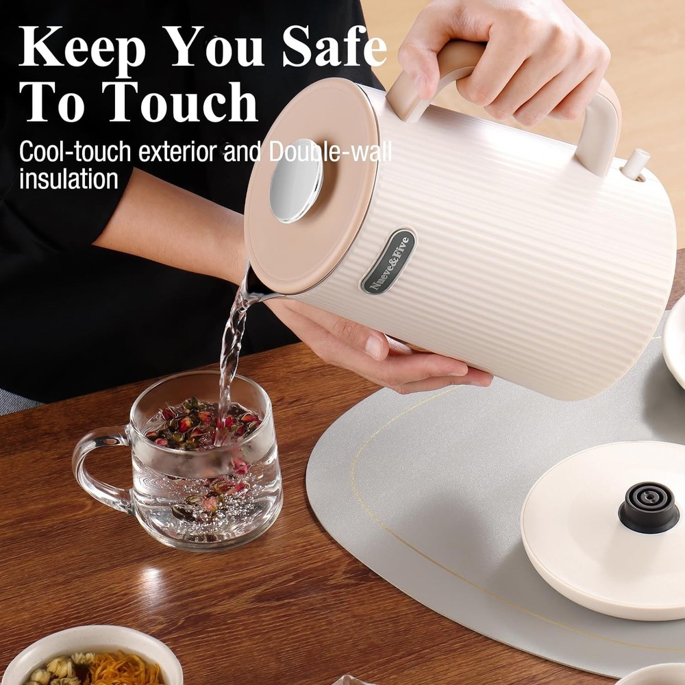 Nueve&Five 1.7L Large Electric Kettle,Double Wall Big Tea White