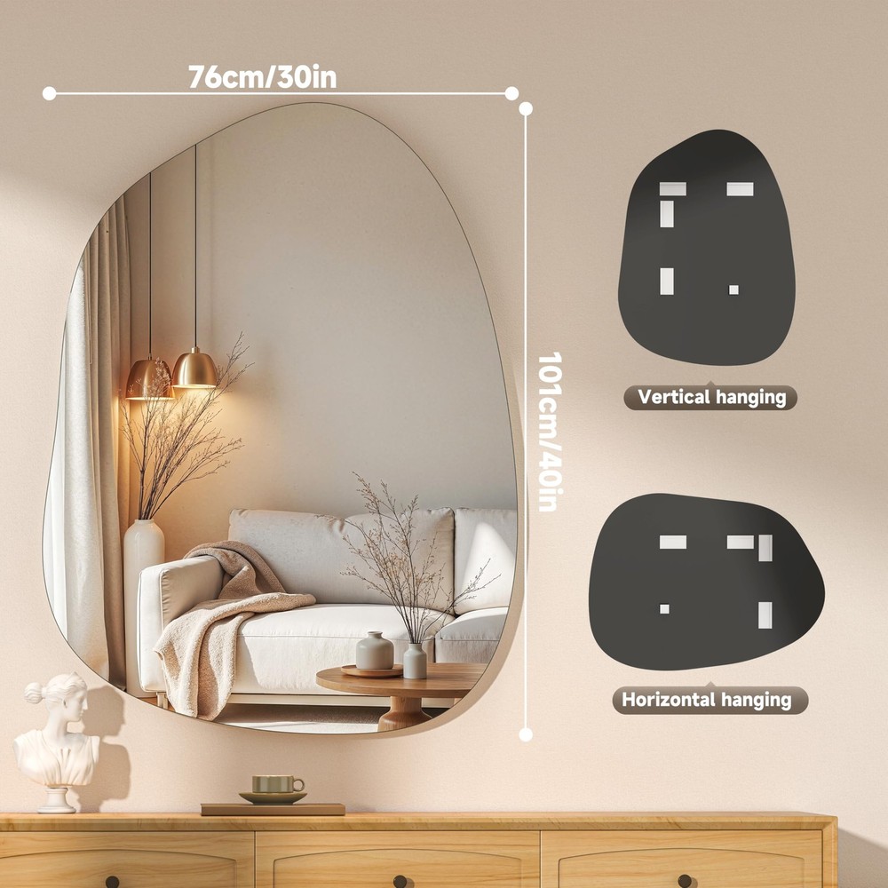 Irregular Wall Mirror - 40"x30" Asymmetrical Frameless Mirror, Modern Decorat...