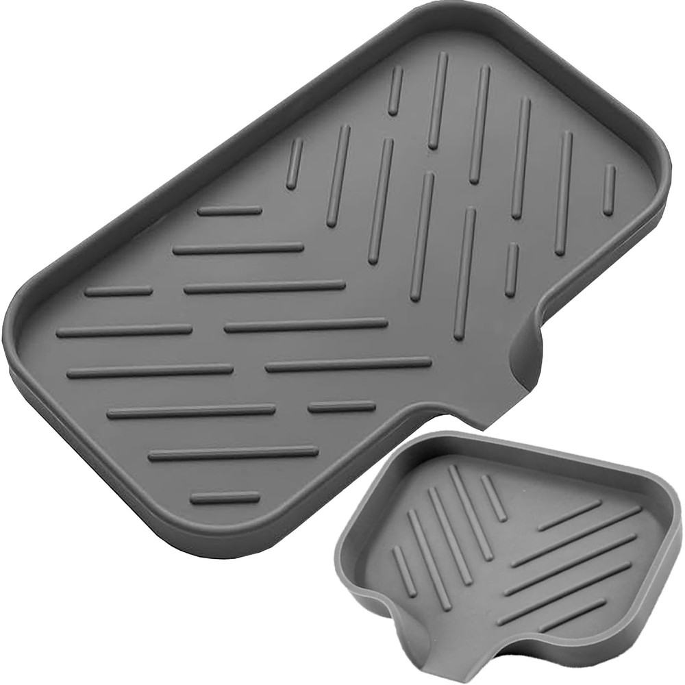 Silicone Sink Sponge & Soap Tray 2-Piece Draining Organizer for Kitchen & Bath