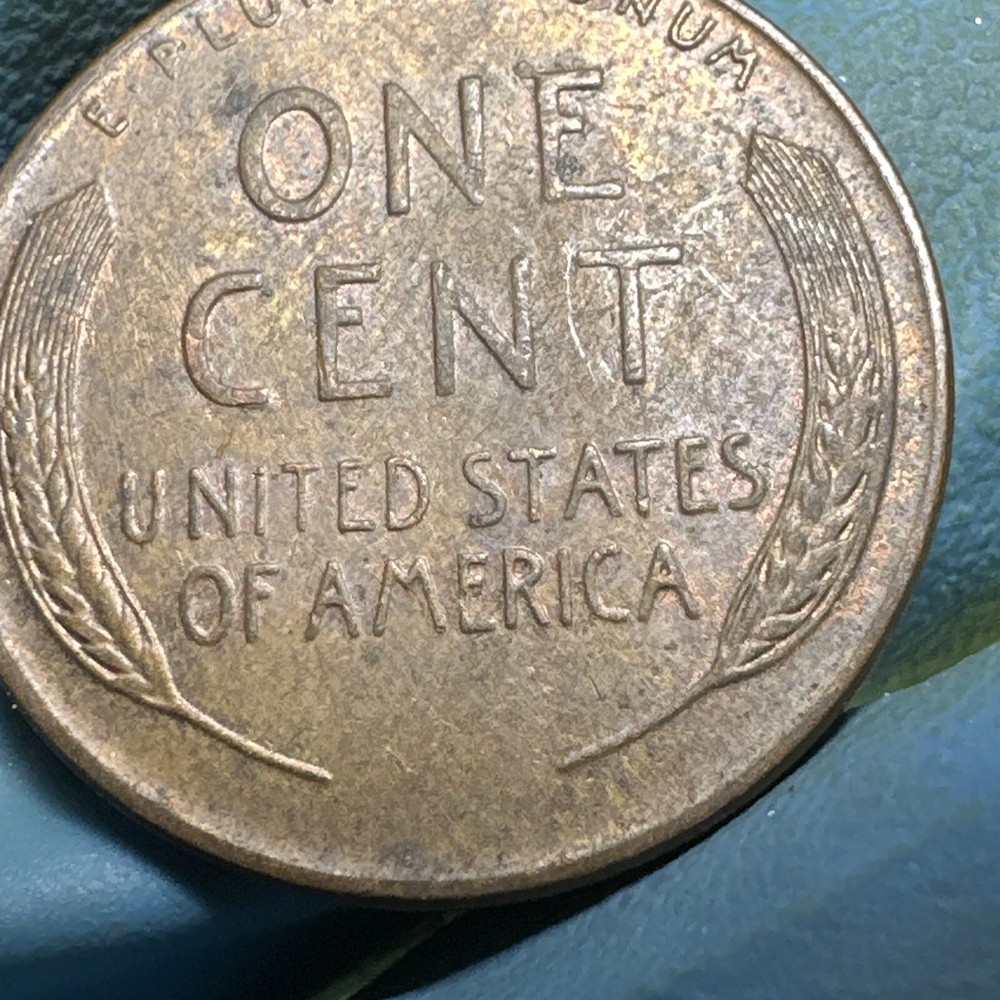 1957 D ERROR Wheat Penny / Die Chip Error Filled B