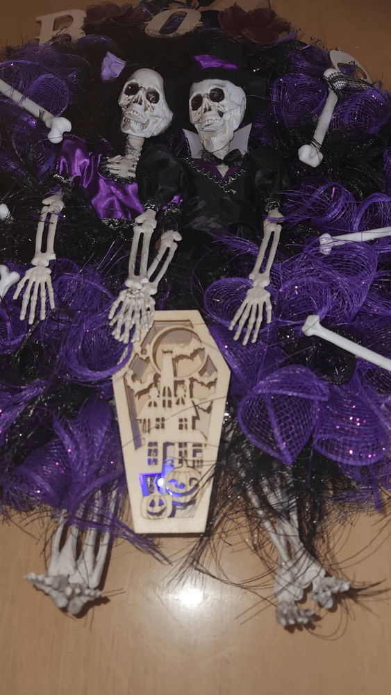 Handmade Halloween Mr and Mrs skeleton wreath