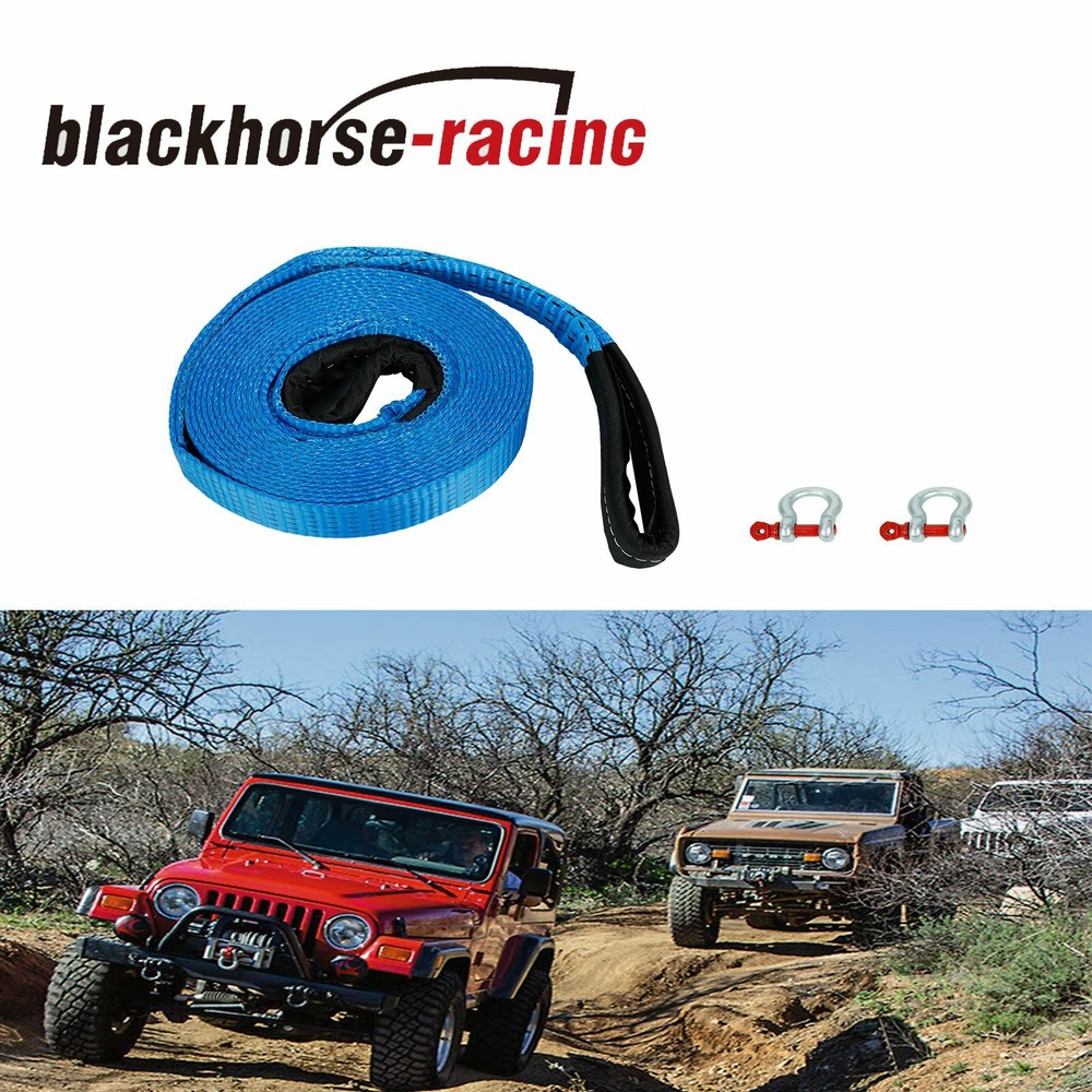 2" 20Ft Heavy Duty Tow Strap 20000 LB Capacity +D-Ring Hook