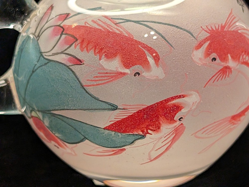 Handmade Reverse Painted Glass Tiny 3in Teapot Chinese