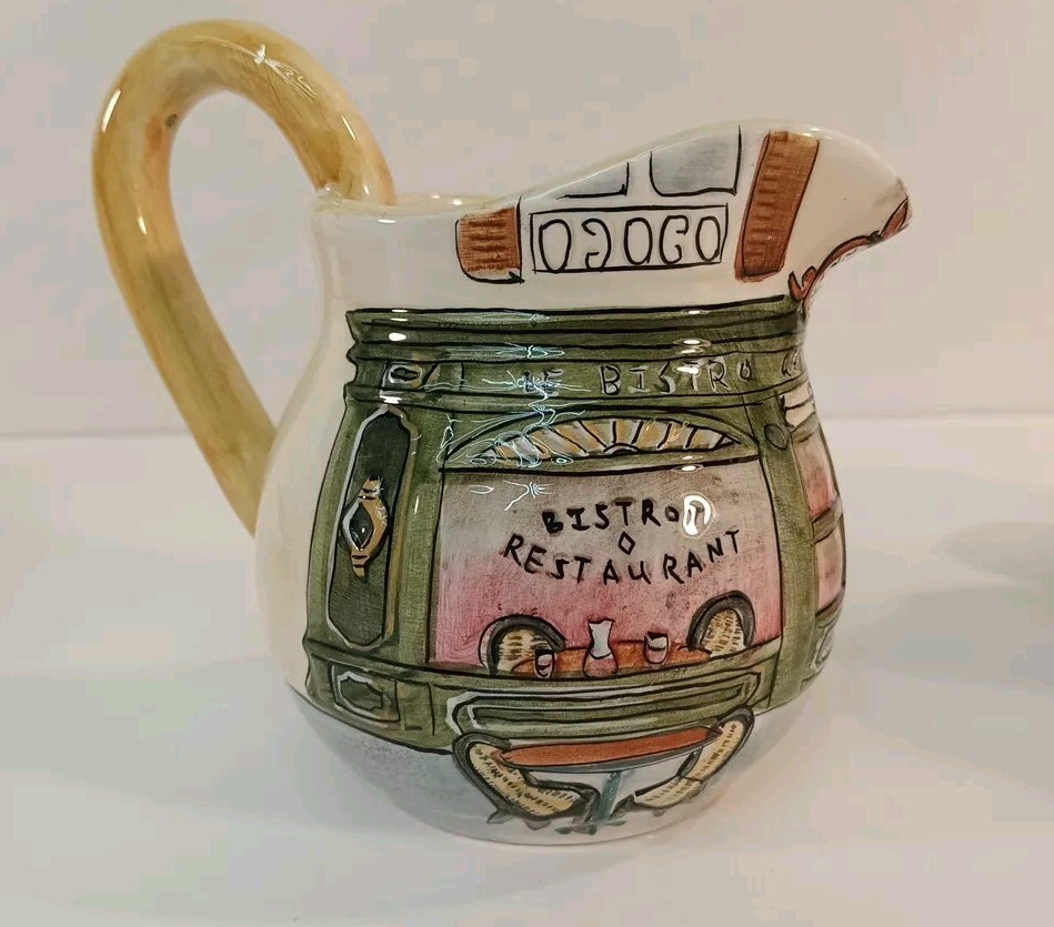 Sakura Hand Painted Earthenware Sugar & Creamer Paris Bistro Set