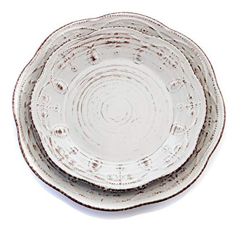 Rustic 16 Piece Scalloped Stoneware Dinnerware Set Microwave Dishwasher Safe New
