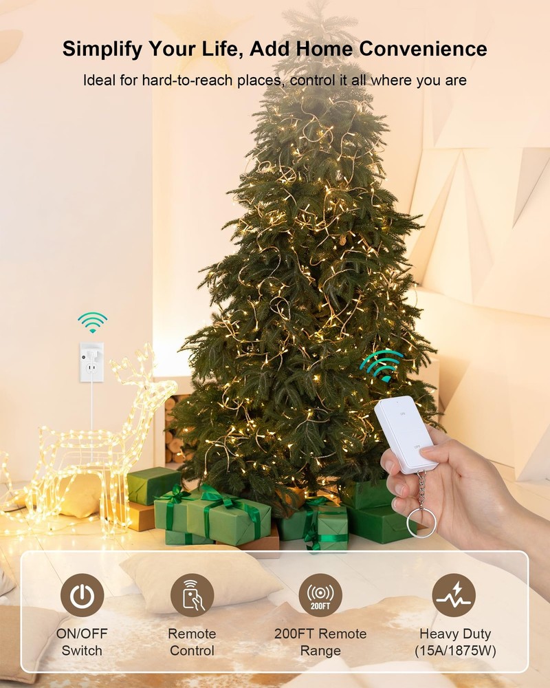 TREEWELL Remote Control Outlet, 200FT Long Range Wireless Light Switch, Mini ...