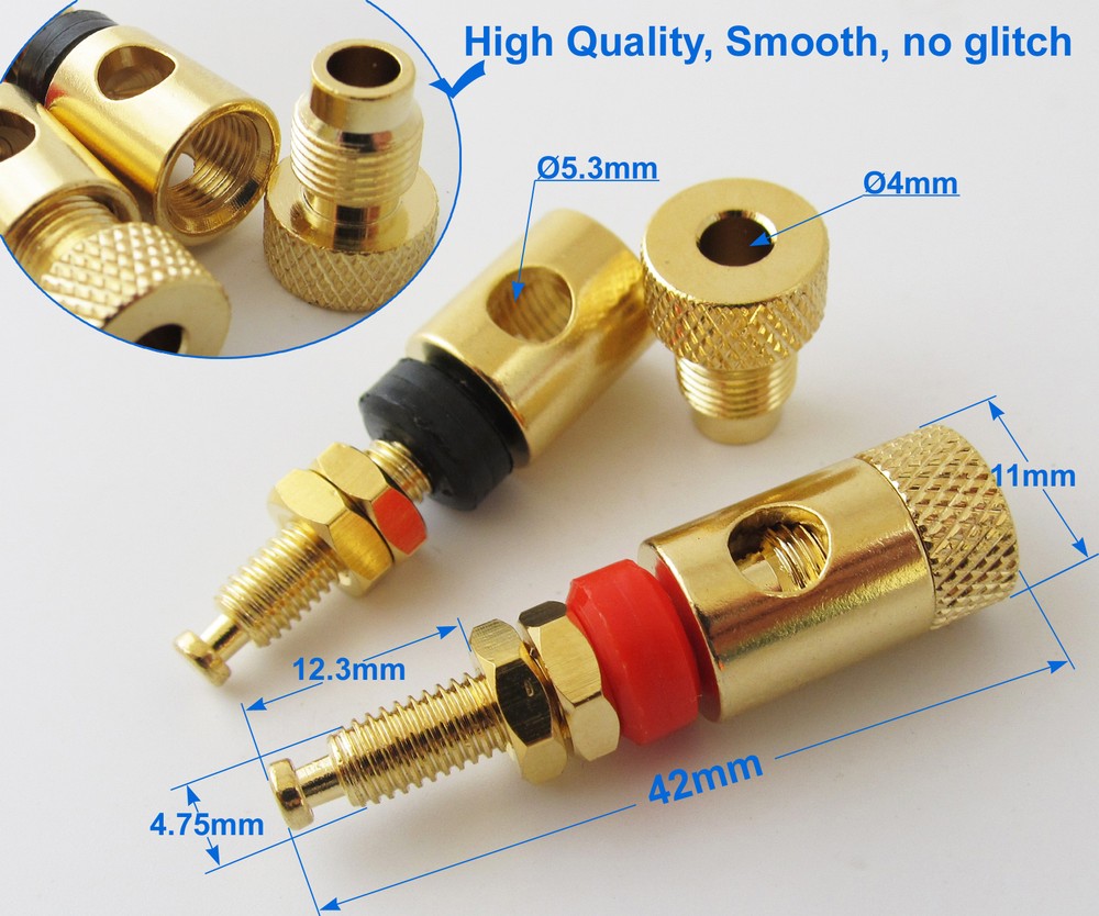 2pcs Gold Plated Binding Post 4mm Banana Plug Amplifier Speaker Socket O.D:11mm