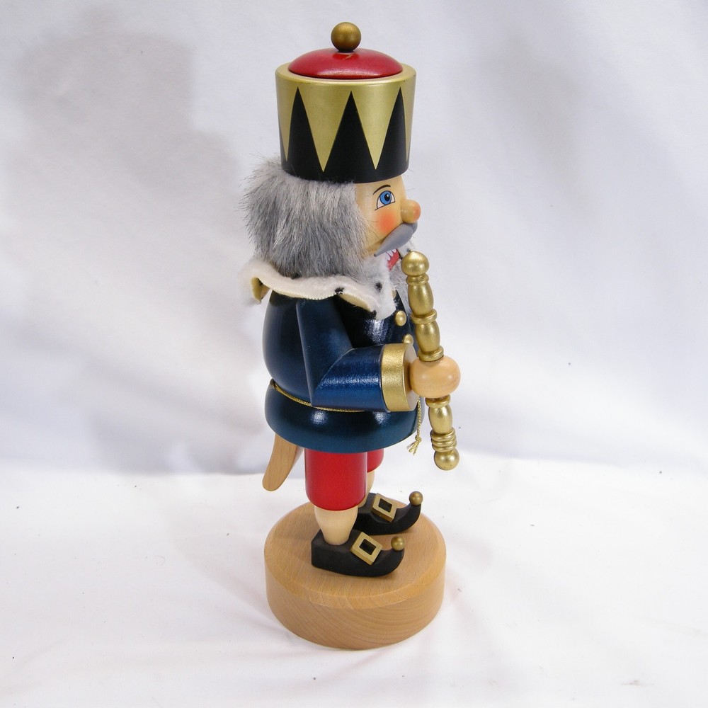 Seiffener Nutcracker Blue King Crown Scepter German Nutcracker 13" - VGC