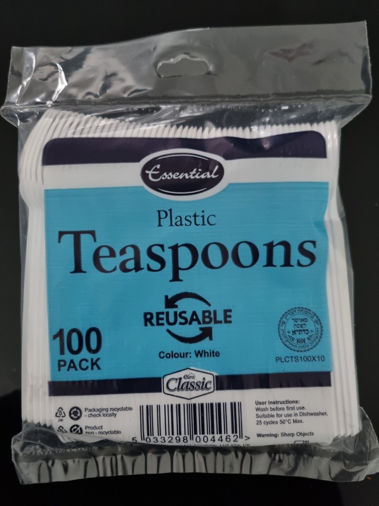 1000 White Plastic Tea Spoons, 100 Per Pack(10 Packs), Disposable/reusable