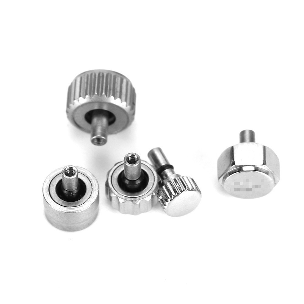 60Pcs 12-Pattern Stainless Steel Watch Crown Flat Head Assortment Replacement