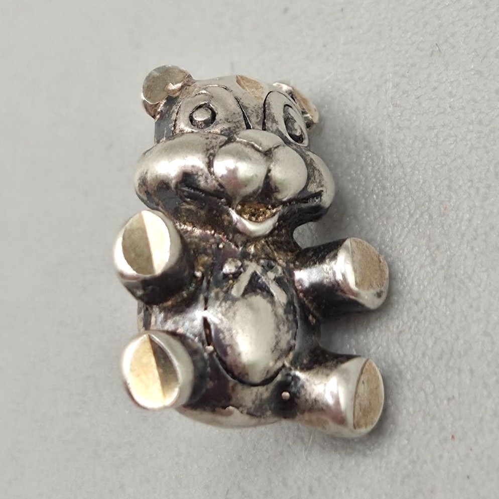 Sterling Silver Teddy Bear Charm Pendant With Loop Tiny Marked STER 925