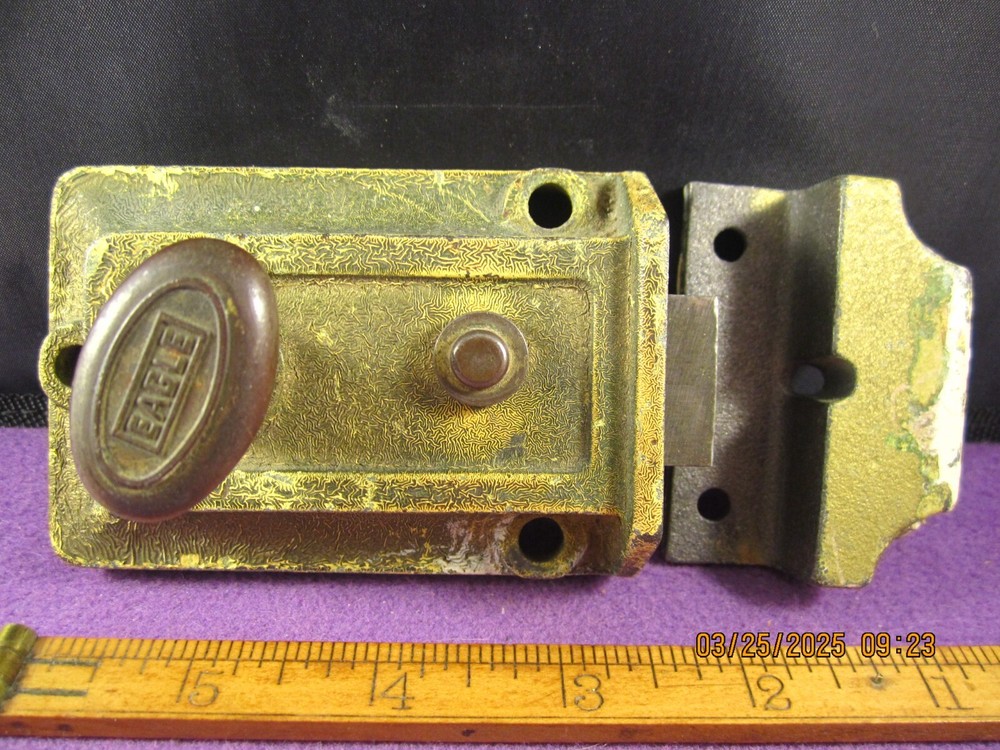 OLD ANTIQUE VINTAGE EAGLE SURFACE MOUNT NIGHT LOCK LATCH WITH JAM MOUNT KEEPER