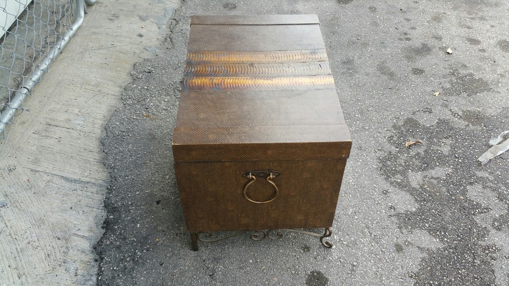 70'S EXOTIC SNAKESKIN TRUNK WITH SCROLLED IRON LEGS