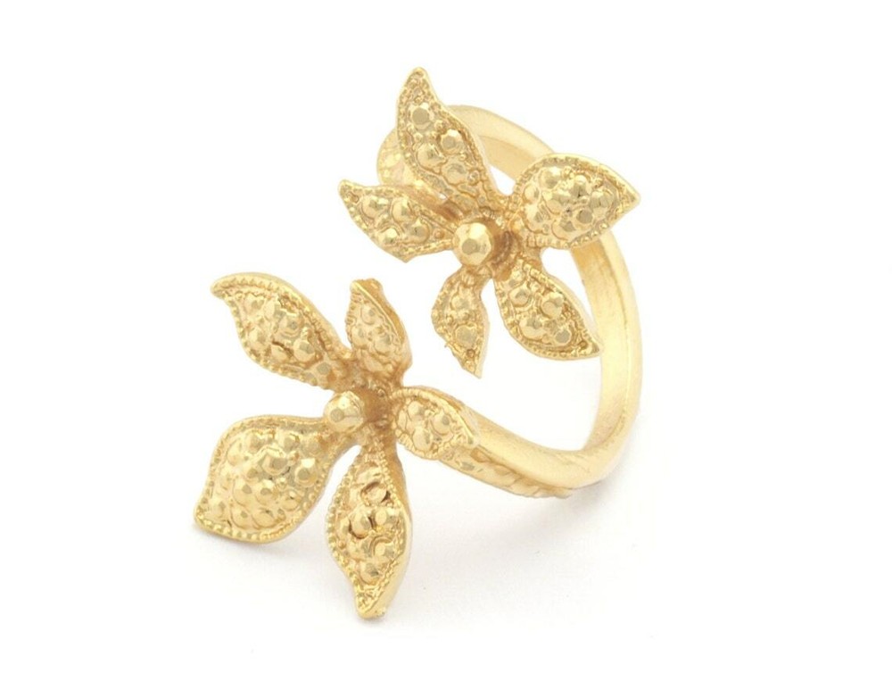 Flowers Adjustable Ring Shiny Gold Plated Brass (19mm 9US inner size) 2827