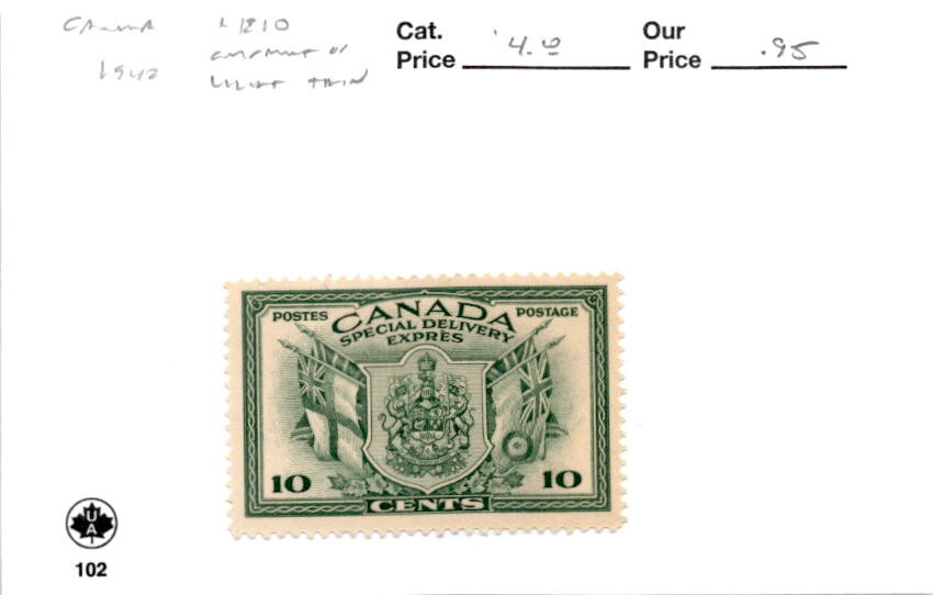 Canada, Postage Stamp, #E10 Light Thin Mint Hinged, 1942 Special Delivery (AJ)