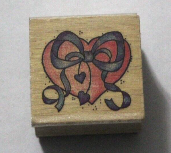 Heart With Ribbon Bow Rubber Stamp