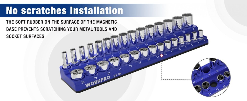 WORKPRO Magnetic Socket Organizer Set 1/4", 3/8" and 1/2" (Socket not Included)