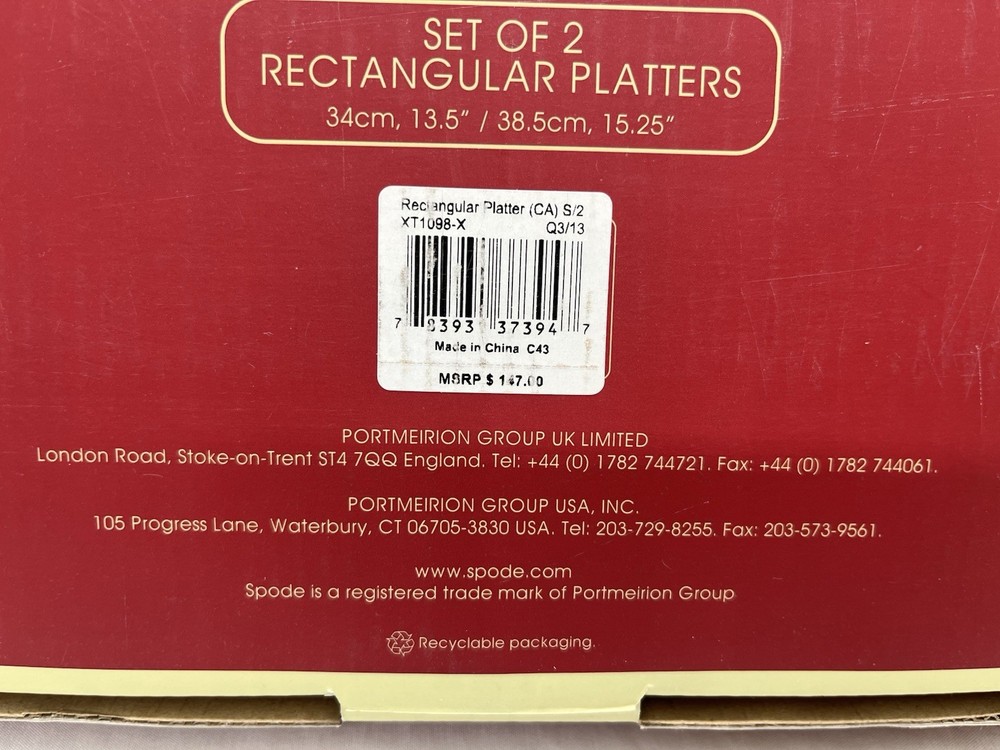 Spode Christmas Tree Rectangular Platter Set of 2 15.25” & 13.5” New In Box