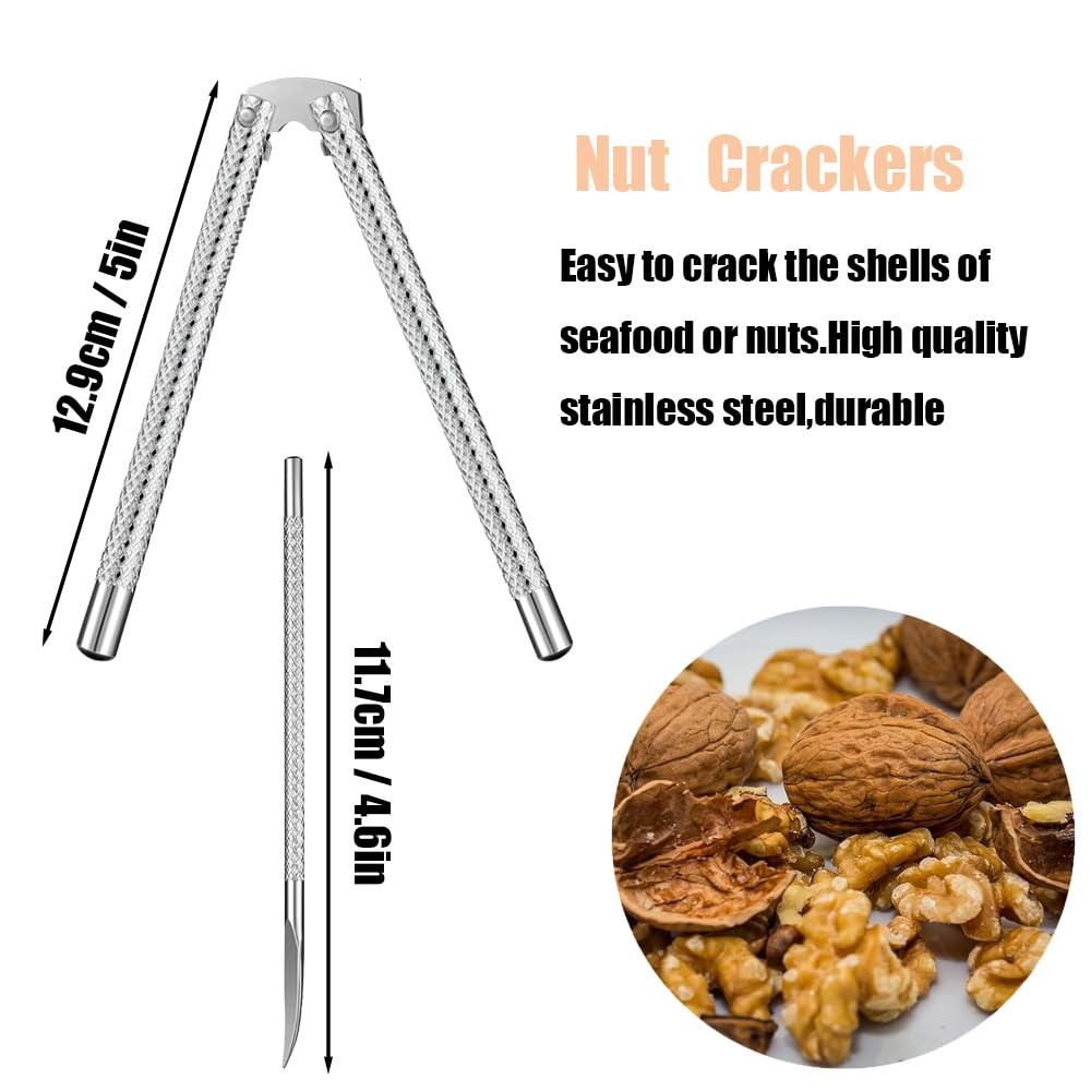 Nut Cracker 2Pcs and 4 Picks,Stainless Steel Tool Set for...