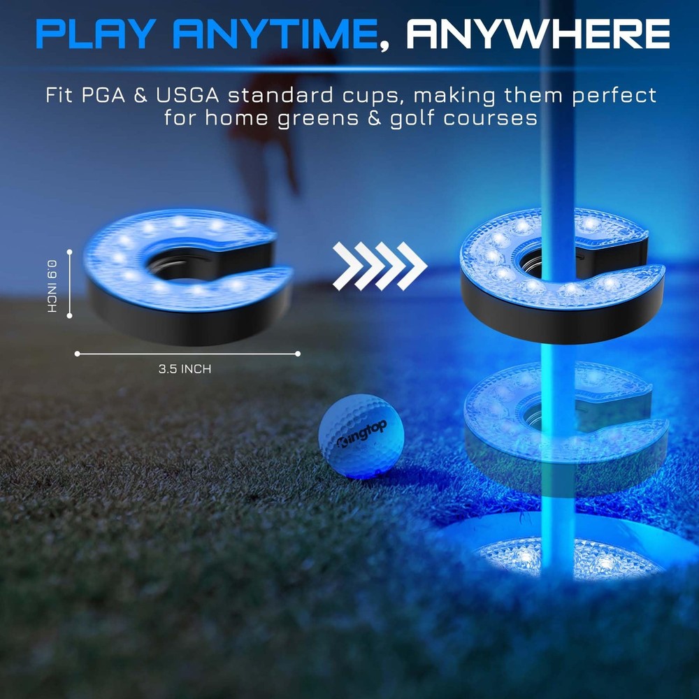 KINGTOP LED Golf Hole Lights (6-Pack) - Battery Powered- RGB- C Shape- 6Pack