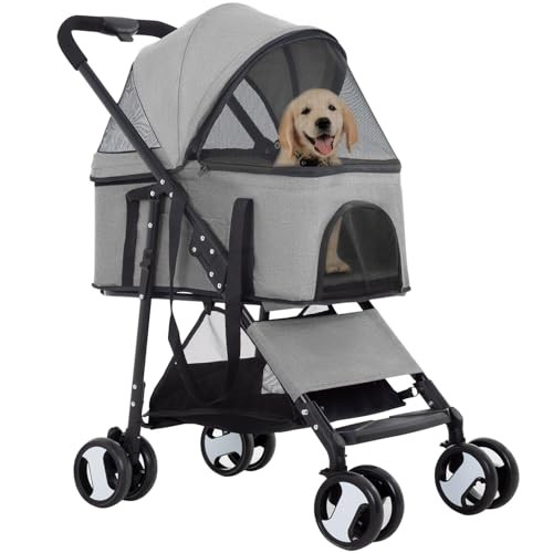 3 in 1 Multi-Function Dog Jogger with Detachable Carrier, Gray 4 Wheels