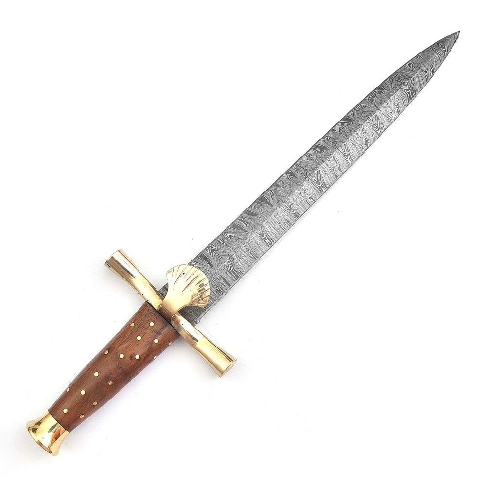 Damascus Dagger with Shell Hilt - Medieval Style Weapon for Display or Cosplay