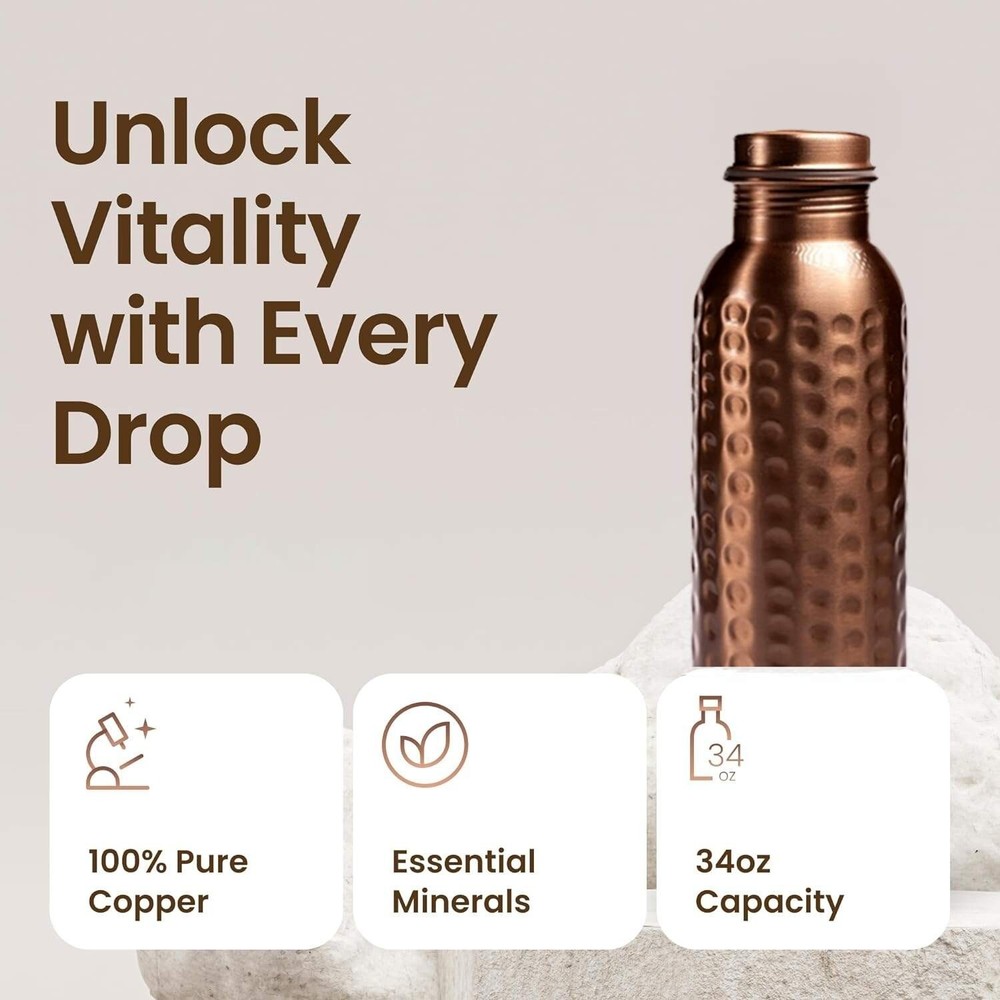 Organic B Plain Hammered Copper Water Bottle 949 ml