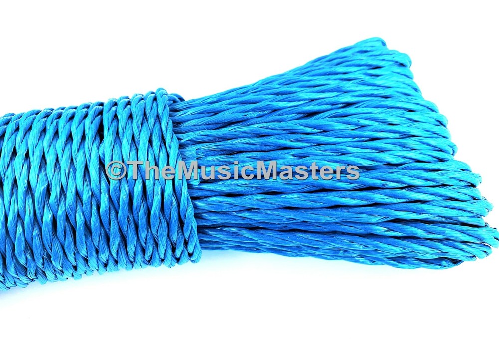 (2) Blue 100ft Twisted Poly UTILITY ROPE Line Cargo Tie Down Cord Twine String