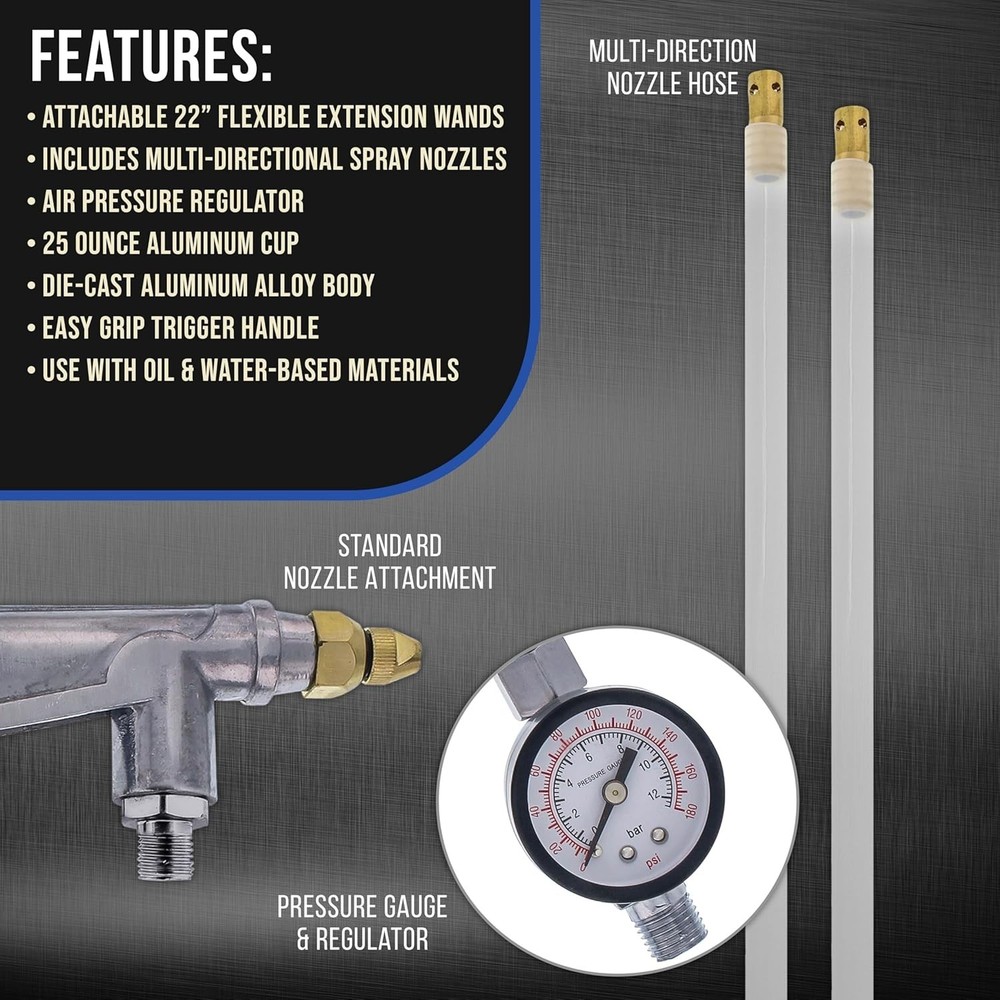 Master Elite Undercoating Spray Gun with Regulator, 25 oz Suction Feed Cup & ...