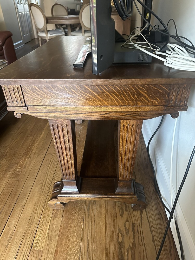 Antique Oak Library Table with One Drawer