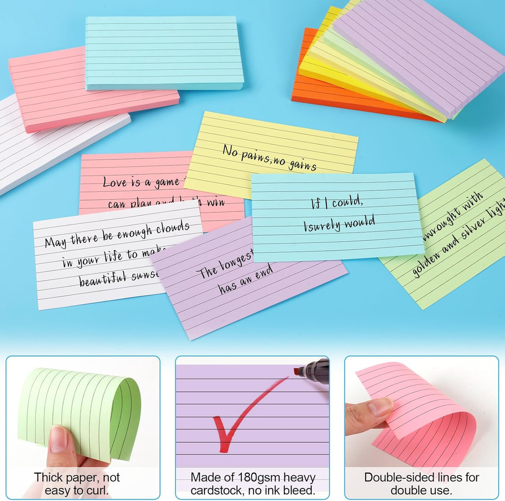 248 Sheets Colored Index Cards 3X5, Double-Sided Blank Notes Flash Cards for Stu
