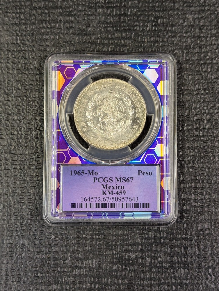 1965 Mo PCGS MS67 - MEXICO - Silver Un Peso - Slight Toning - Traderbea Core