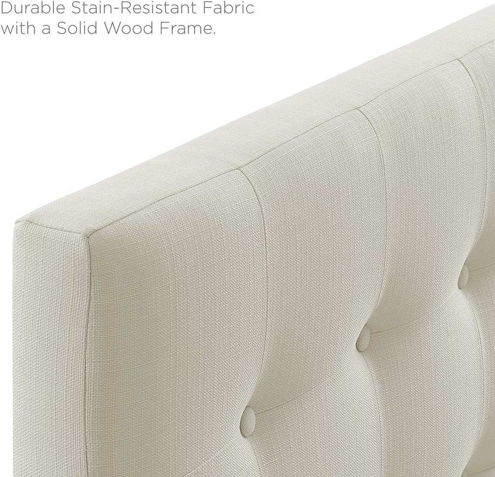 Modway Emily Tufted Button Linen Fabric Upholstered Full Headboard in Ivory