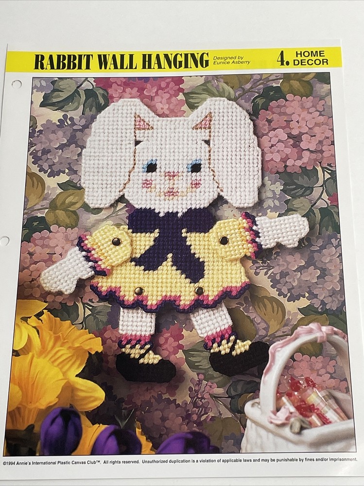 Annie's Attic Rabbit Wall Hanging Plastic Canvas Pattern Card