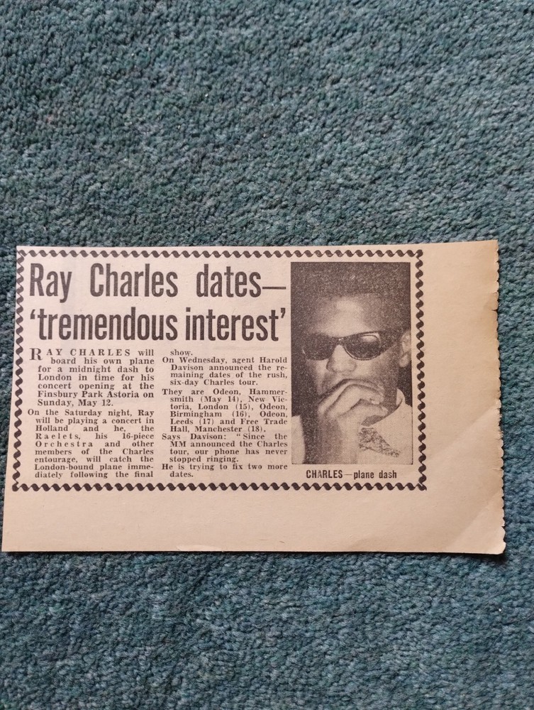 Kvc75 Ephemera 1963 Pop Article Ray Charles