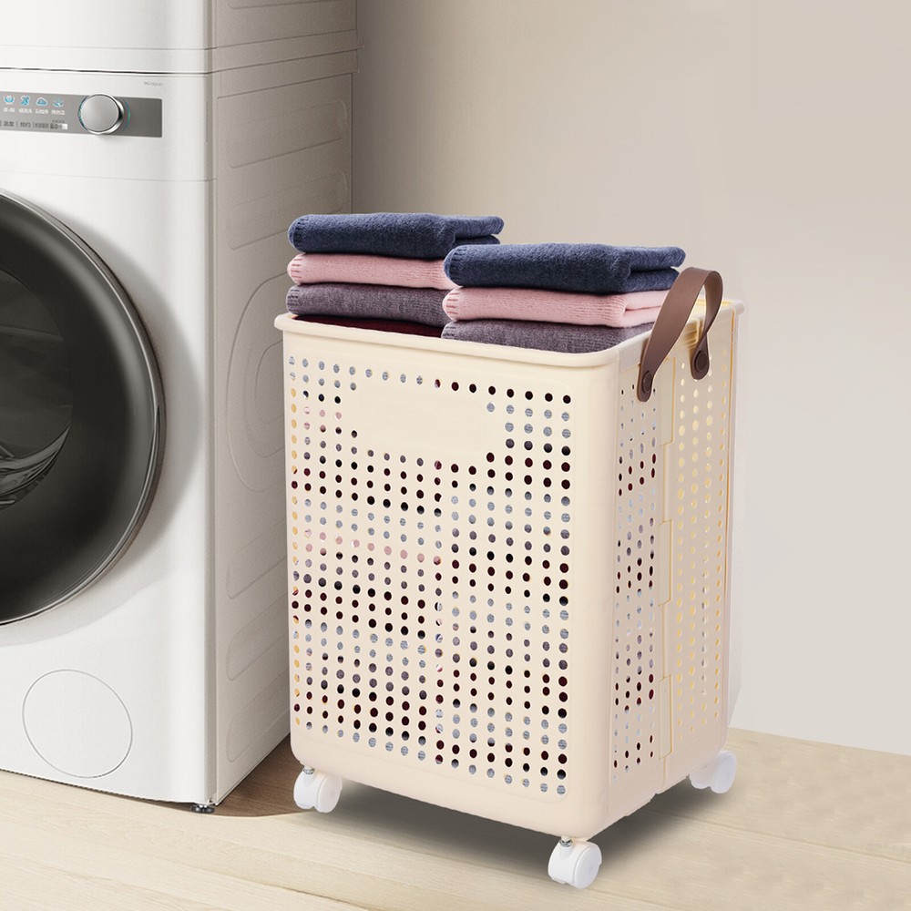 30kg Collapsible Laundry Hamper, Foldable Rolling Laundry Basket With Wheels