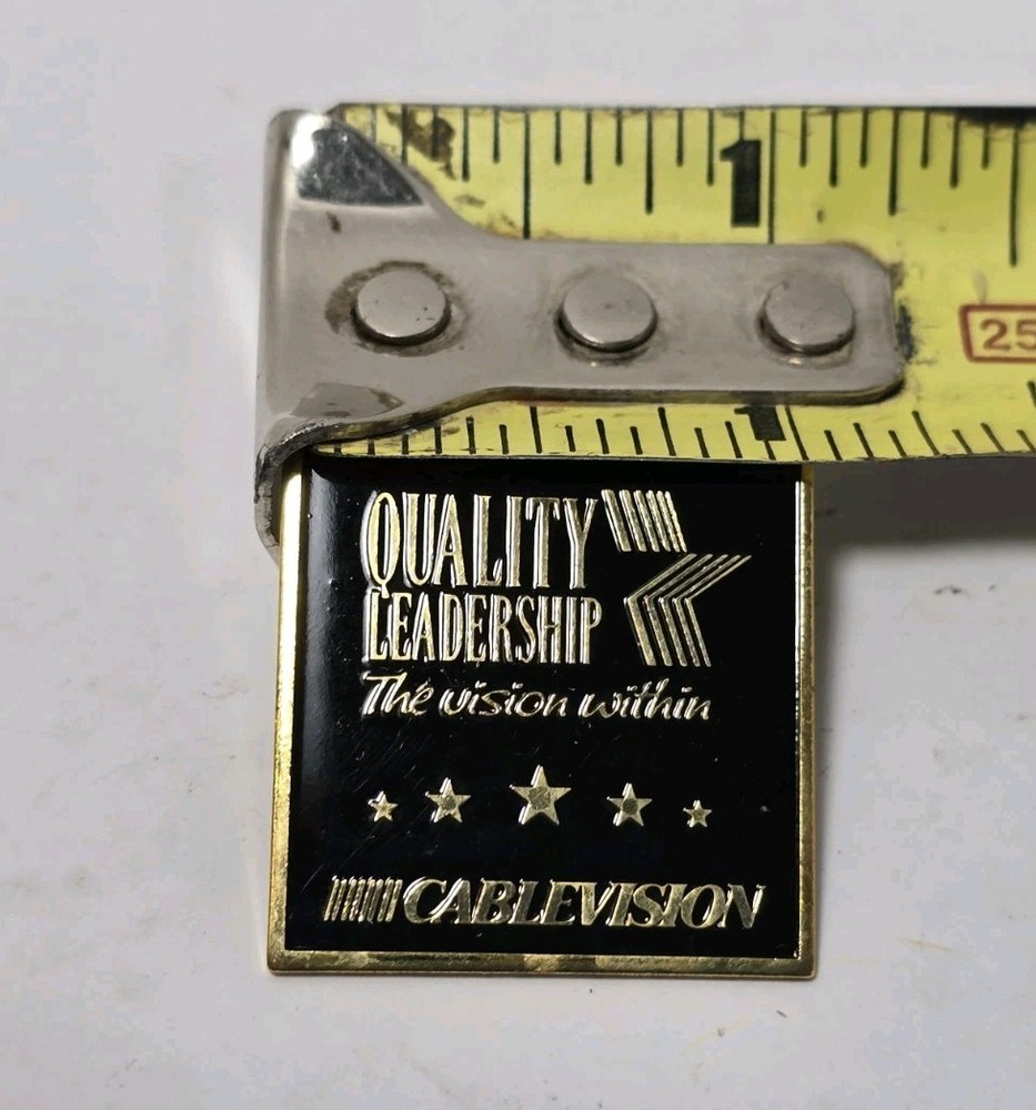 Cablevision Quality Leadership Pinback Button Black On Gold Tone