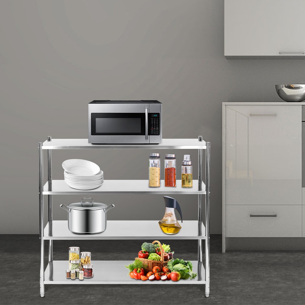 4 Tier Silver Adjustable Shelf Storage, Stainless Steel Heavy Duty Shelving NEW