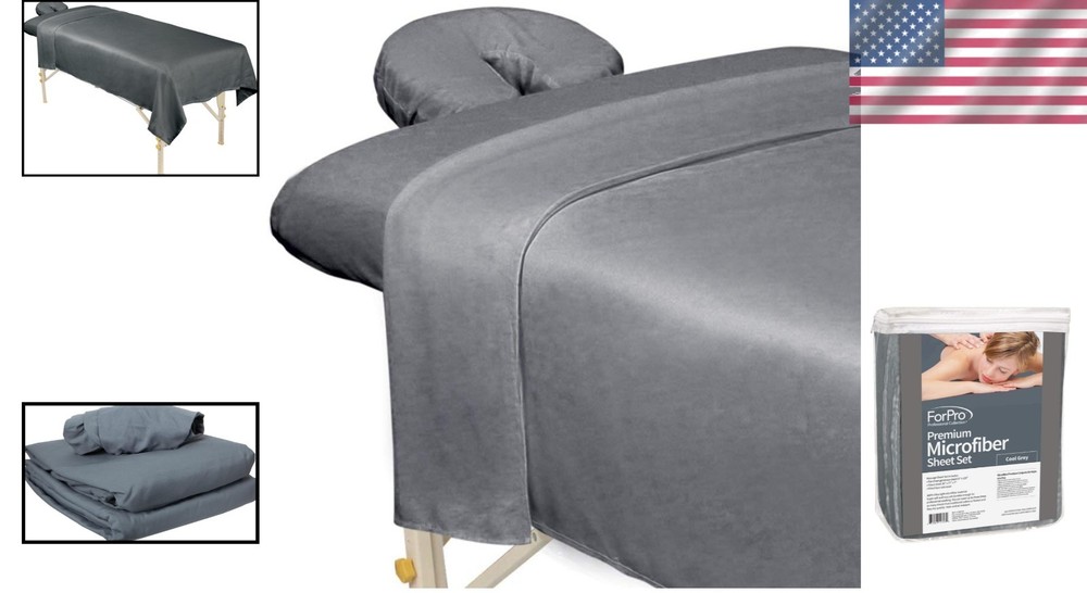 Professional Microfiber Massage Sheet Set - Cool Grey, Elastic for Secure Fit