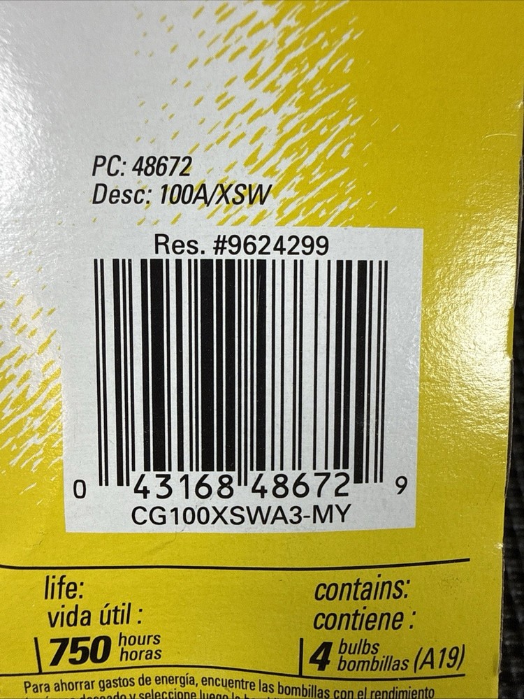 GE Extra Soft White 100W Light Bulbs - 4 Pack NEW