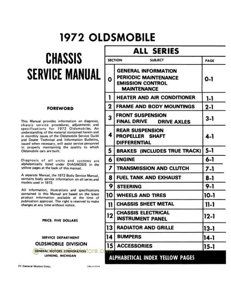 1972 Oldsmobile Chassis Service Manual