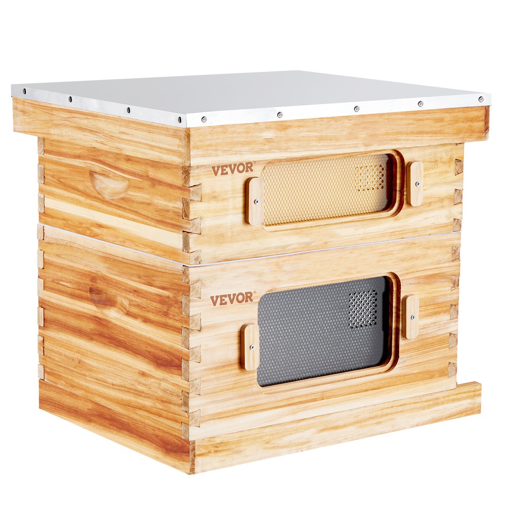 VEVOR Bee Hive Langstroth Kit 10 Deep & 10 Medium Frames with Acrylic Windows