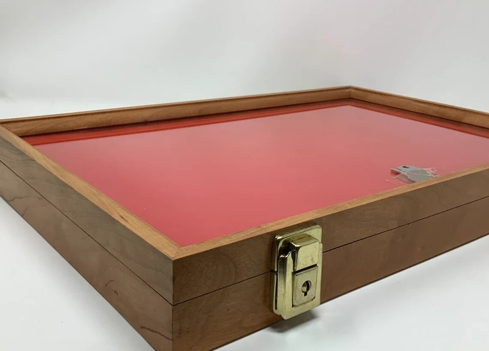 Knife Display Case Arrowheads 18 x 12 Cherry Solid Wood USA Made Lock Shadow Box