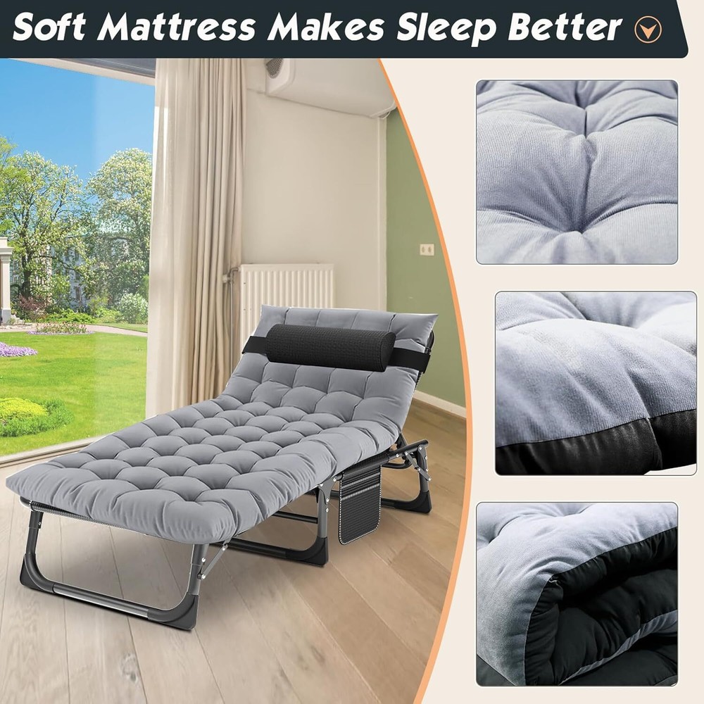 NAIZEA Folding Cot Adjustable 5-Position Folding Lounge Chair Sleeping Cot Bed
