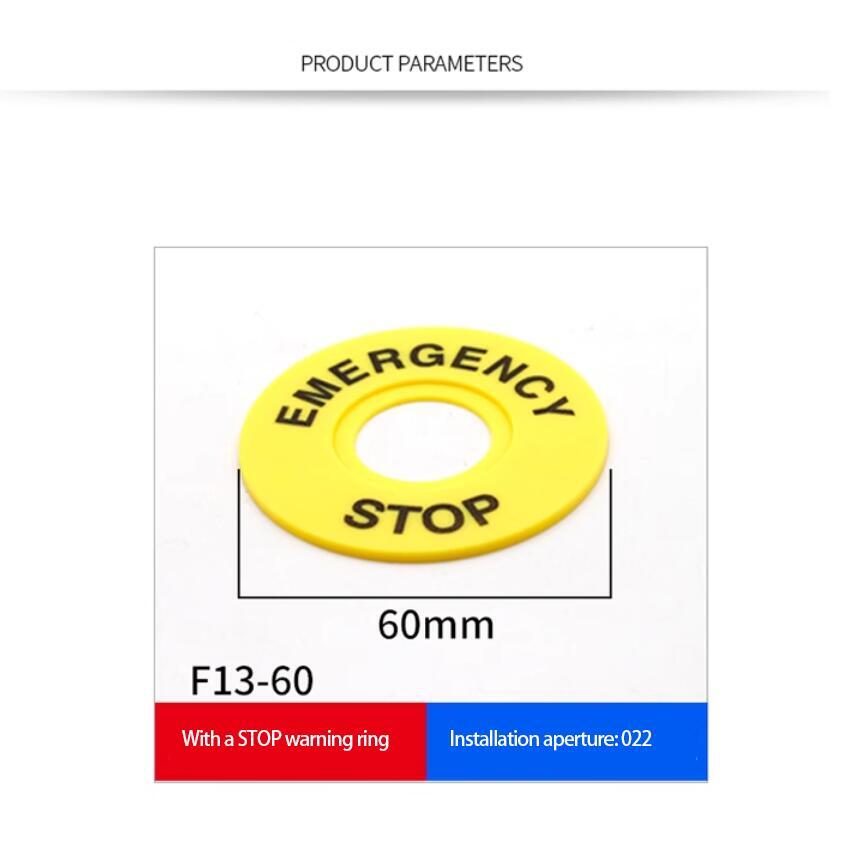 Emergency stop button switch 22mm button label frame warning ring mark STOP 60mm