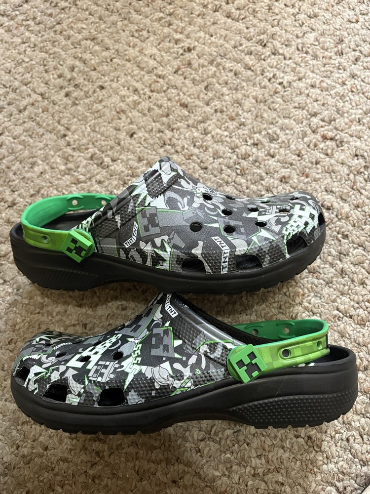 Minecraft Crocs Classic Clogs Black White Mobs Creeper Size Men's 9