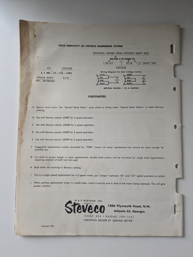 1963 Steveco Interchangeability List Motor Cross Reference Binder Pages GE