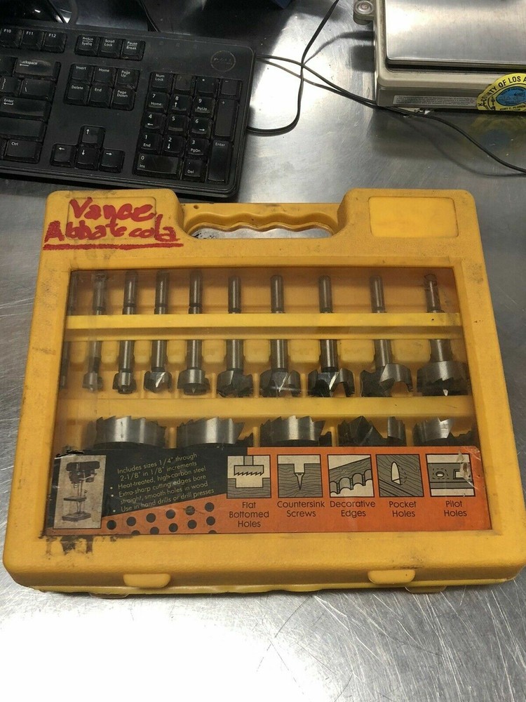 16-PC DRILL BIT SET - woodworking bits flat bottom hole drills tools In Case