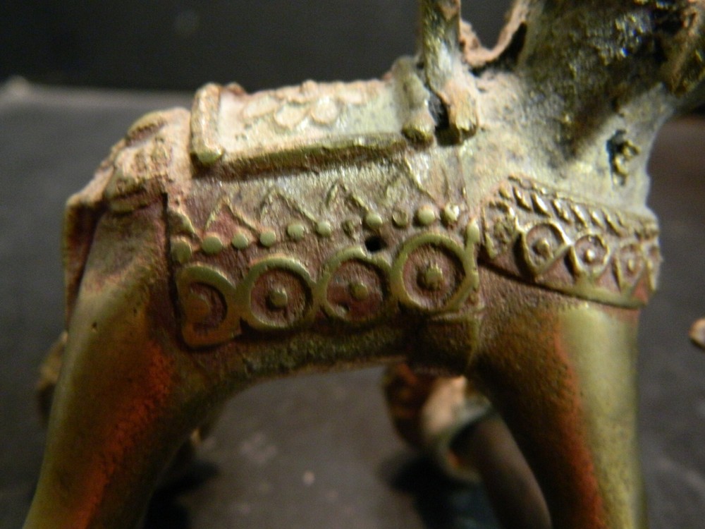 Antique India Brass / Bronze Devotional Shrine Temple Elephant Pull Toy Good Con